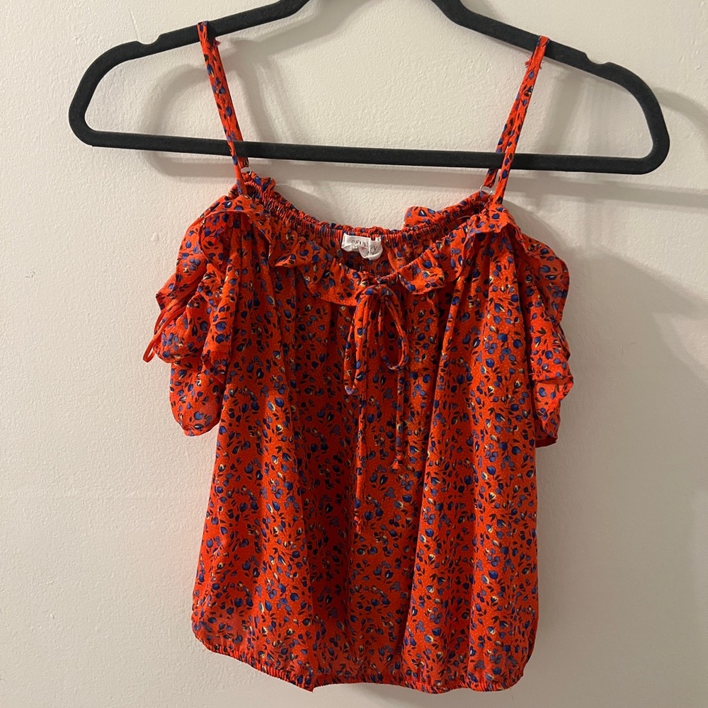 Off the shoulder lightweight red print tank top